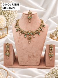 Baby Pink Kundan Necklace Set with Matching Earrings & Maang Tikka