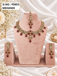 Baby Pink Kundan Necklace Set with Matching Earrings & Maang Tikka