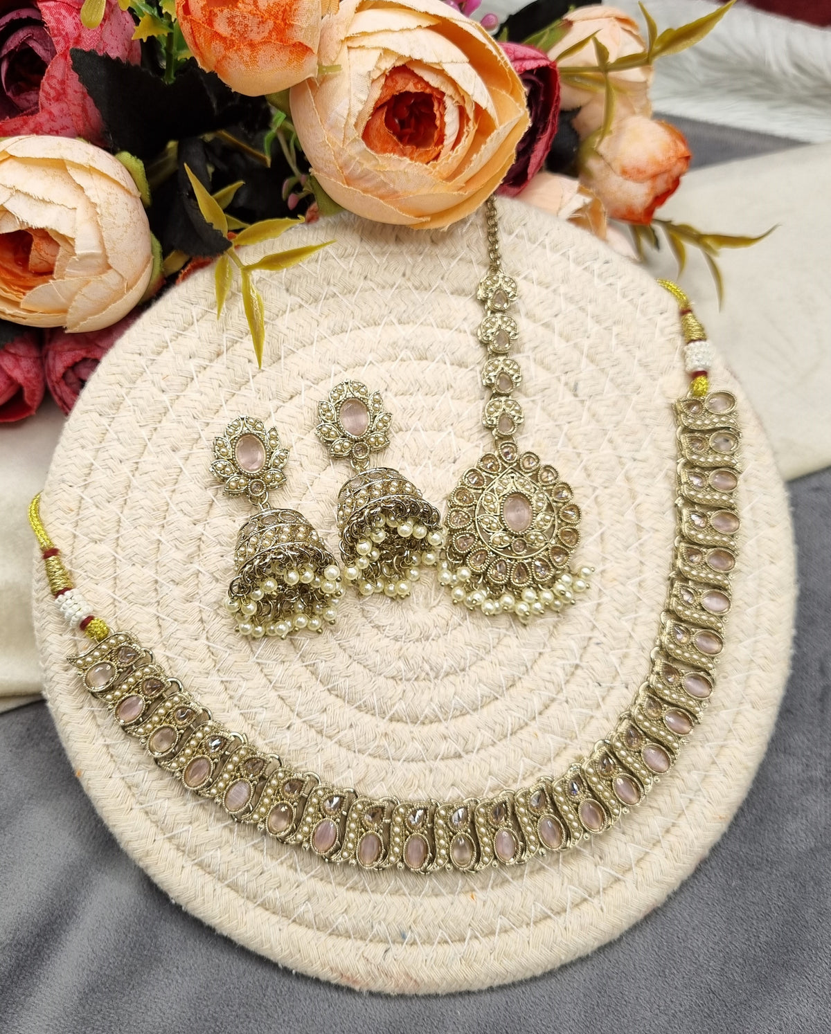 Traditional Stone Choker & Jhumka Jewelry Set