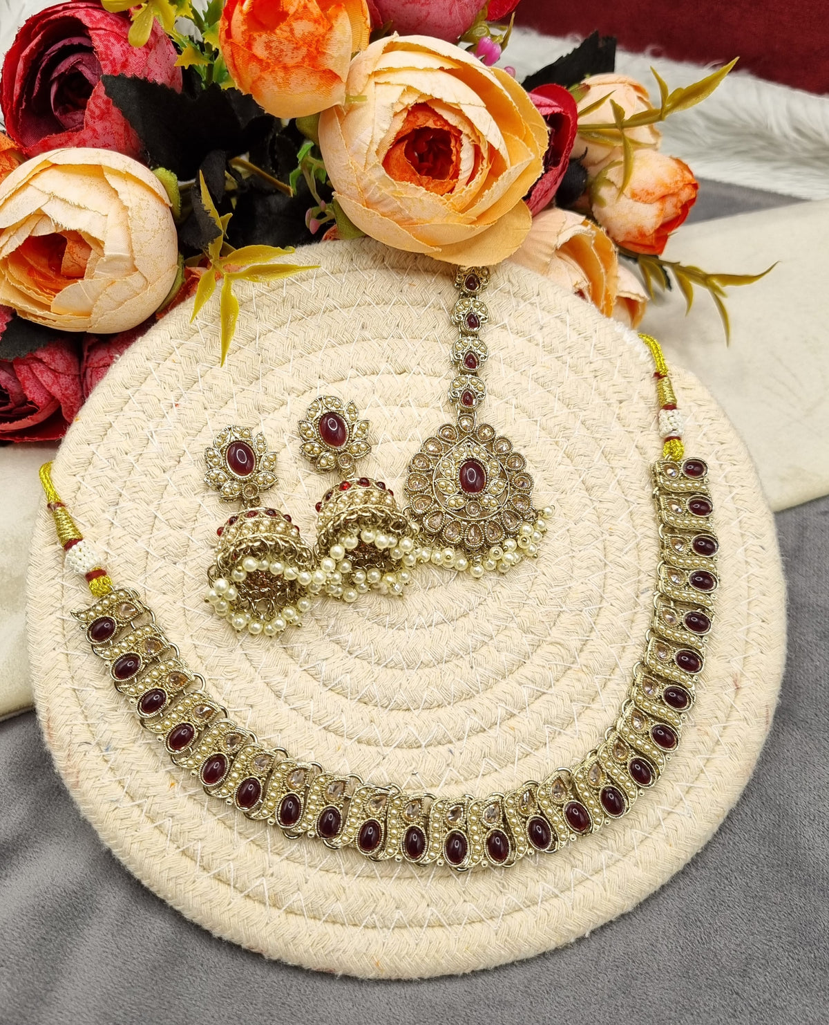 Traditional Stone Choker & Jhumka Jewelry Set