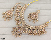 Heritage Pearl Cluster Drop Choker Necklace Set with Matching Studs & Tikka