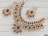 Heritage Pearl Cluster Drop Choker Necklace Set with Matching Studs & Tikka
