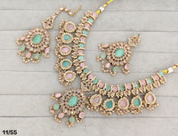 Heritage Pearl Cluster Drop Choker Necklace Set with Matching Studs & Tikka