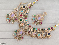 Heritage Pearl Cluster Drop Choker Necklace Set with Matching Studs & Tikka