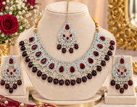 Handcrafted CZ Crystal Choker Set with Matching Earrings and Tikka