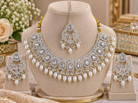Handcrafted CZ Crystal Choker Set with Matching Earrings and Tikka