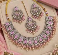 Teardrop Stone Choker Necklace Set with Earrings & Tikka