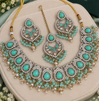 Teardrop Stone Choker Necklace Set with Earrings & Tikka