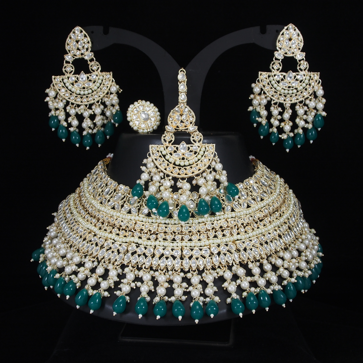 Emerald Green Pearl Bridal Jewellery Set