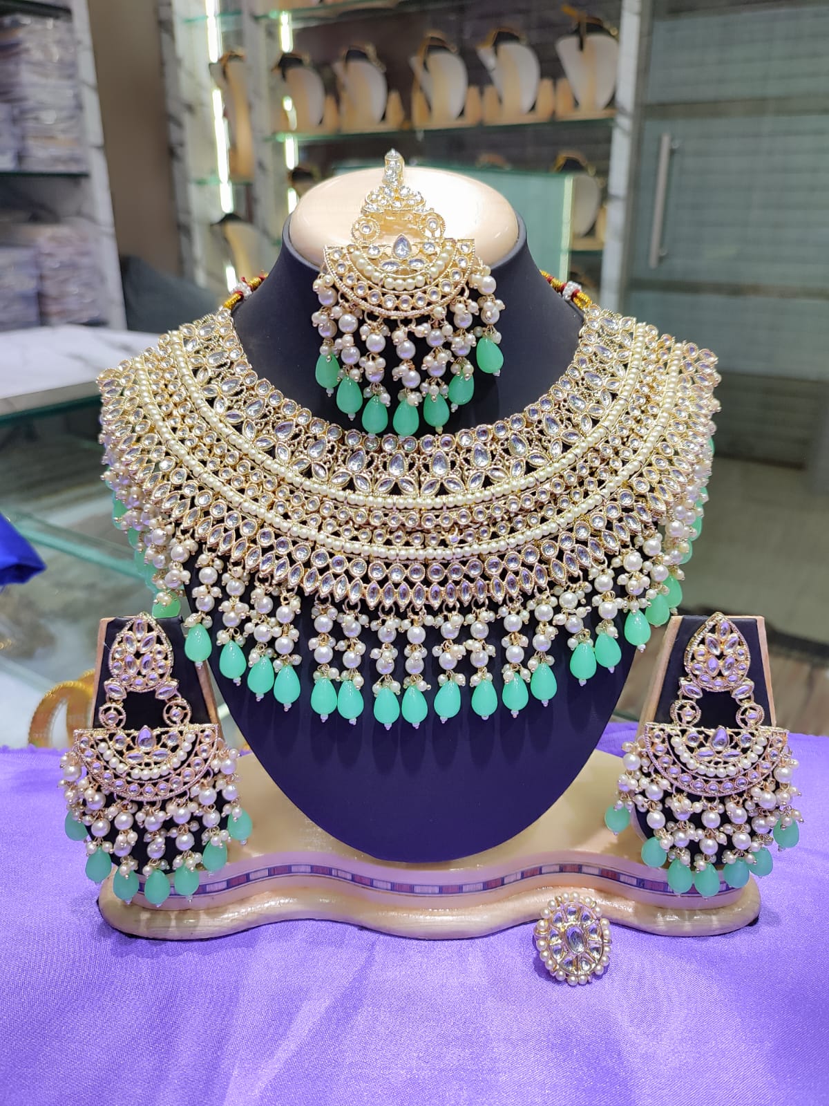 Emerald Green Pearl Bridal Jewellery Set
