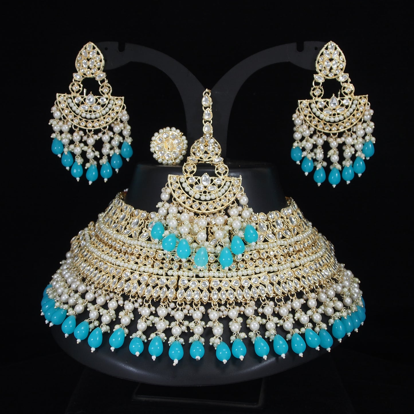 Emerald Green Pearl Bridal Jewellery Set