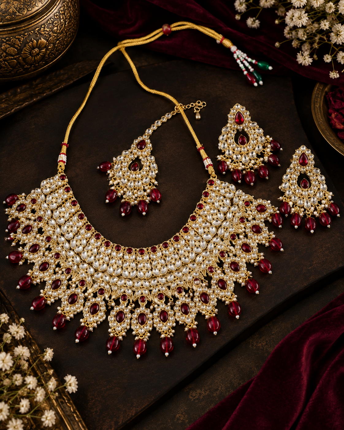 Pastel Pink Bridal Choker Set with Maang Tikka