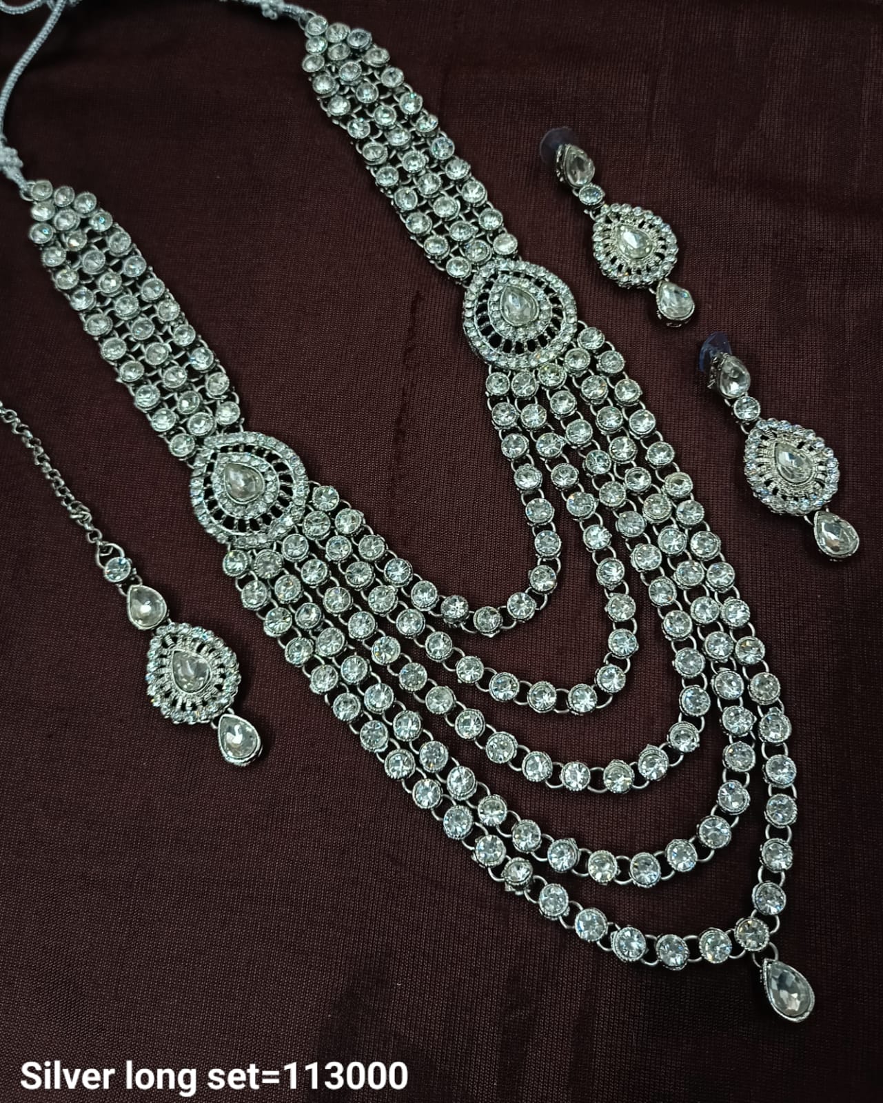 Elegant Silver Long Necklace Set with Earrings – Bridal & Party Wear
