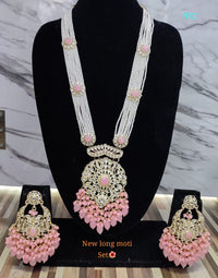 Gold Plated CZ Stone Long Necklace Jewellery Set