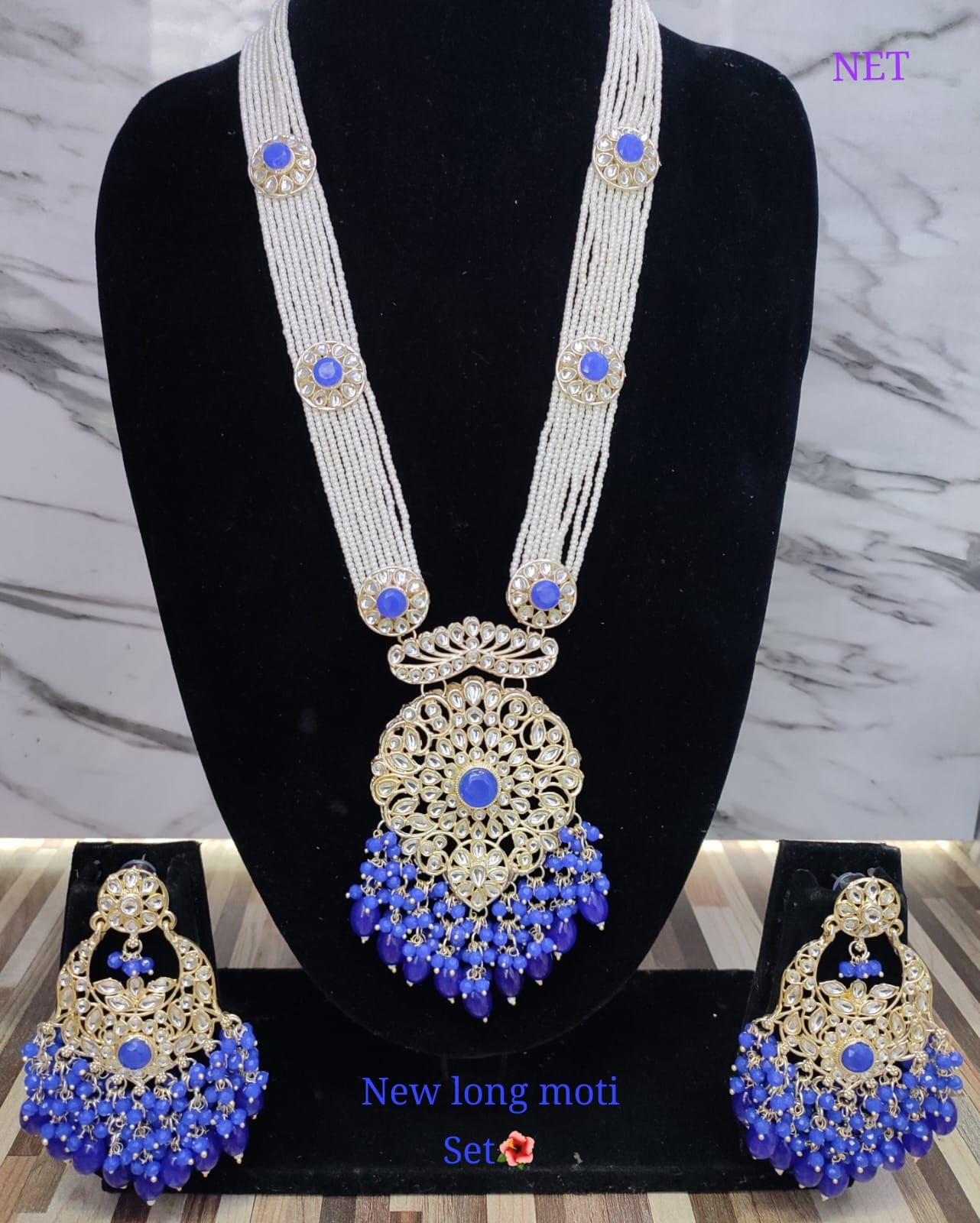 Gold Plated CZ Stone Long Necklace Jewellery Set