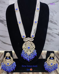 Gold Plated CZ Stone Long Necklace Jewellery Set