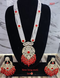 Gold Plated CZ Stone Long Necklace Jewellery Set