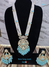 Gold Plated CZ Stone Long Necklace Jewellery Set