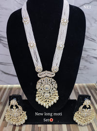 Gold Plated CZ Stone Long Necklace Jewellery Set