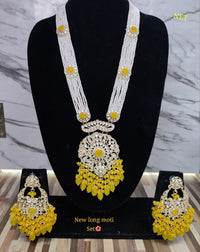 Gold Plated CZ Stone Long Necklace Jewellery Set