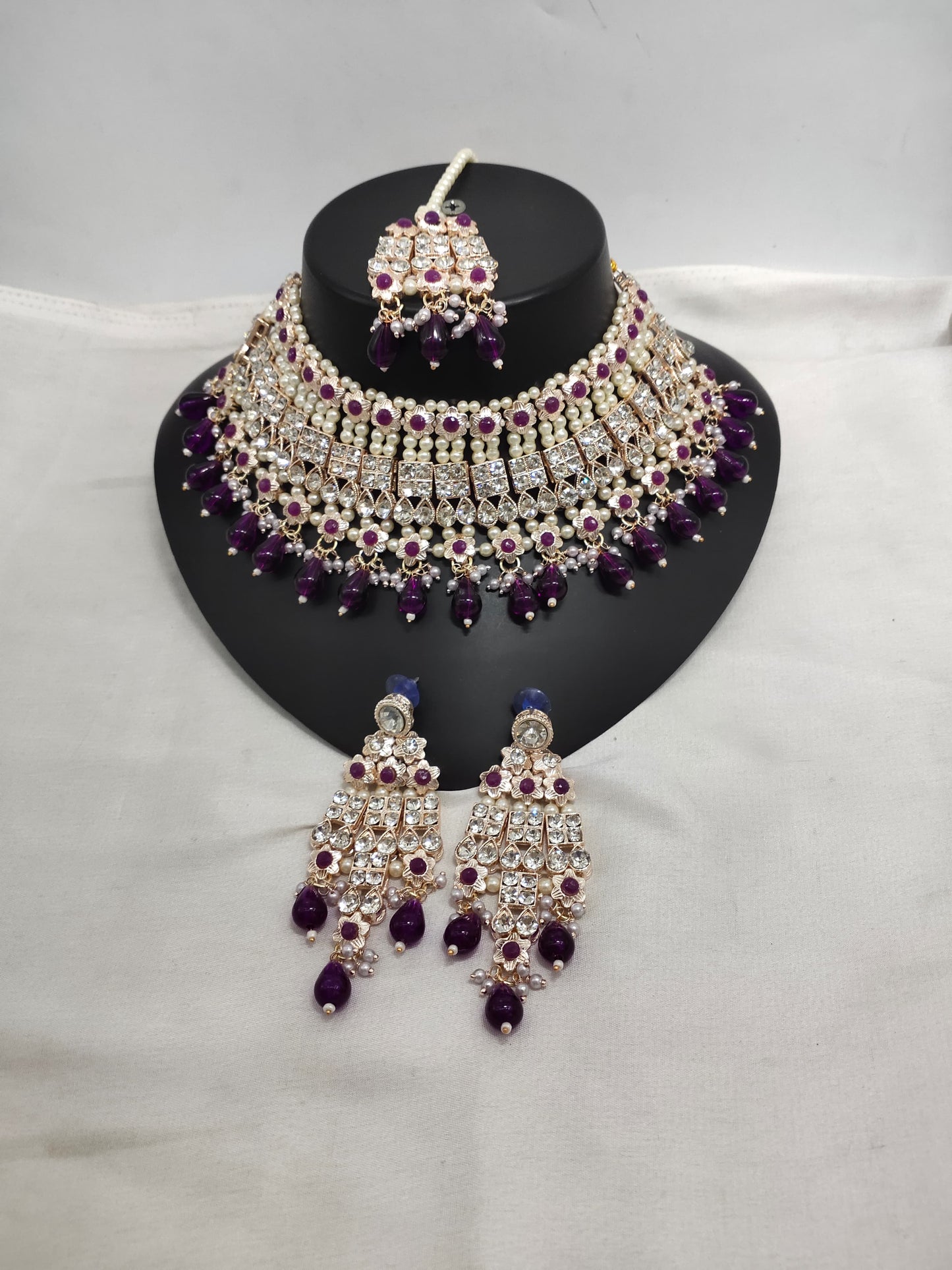 Gold Plated CZ Stone Choker Jewellery Set
