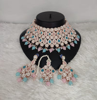 CZ Stone Rose Gold Plated Choker Jewellery Set