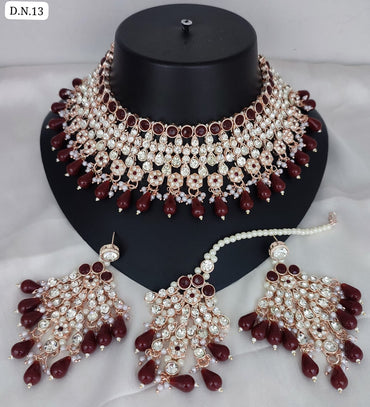 CZ Stone Rose Gold Plated Choker Jewellery Set