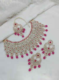 Rose Gold & White Stone Bridal Choker Set with Pearls