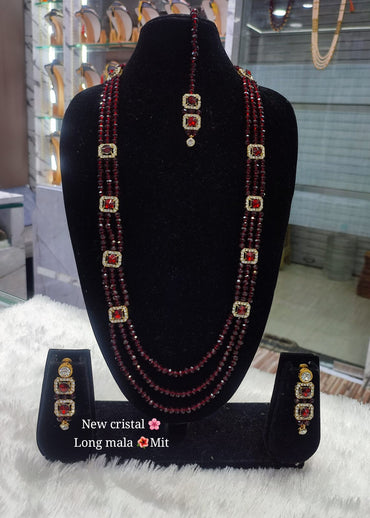 Fashion Gold Plated Long Pearl Mala Jewellery Set