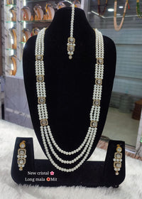 Fashion Gold Plated Long Pearl Mala Jewellery Set