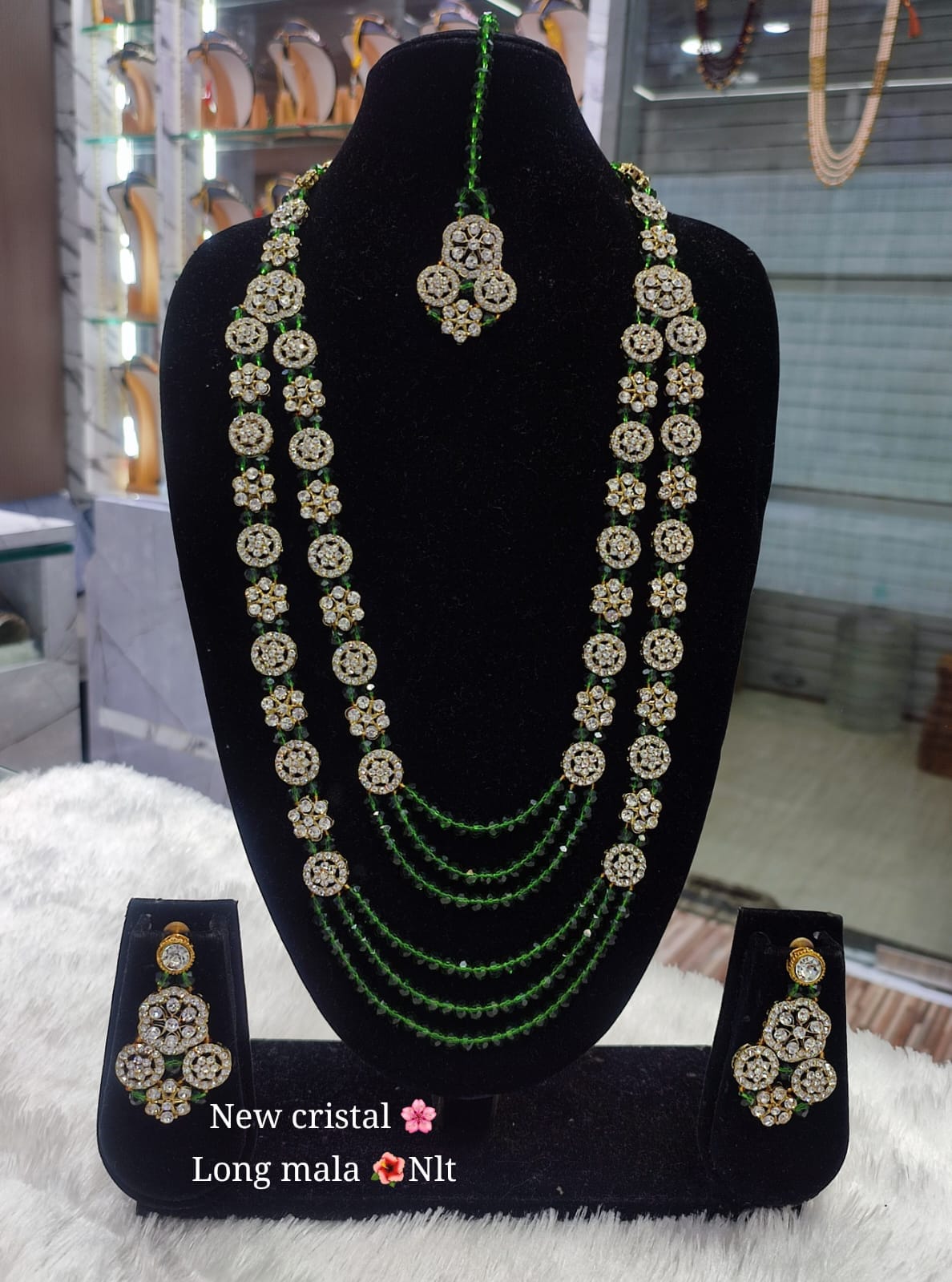 Gold Plated CZ Stone Pearl Long Mala Jewellery Set