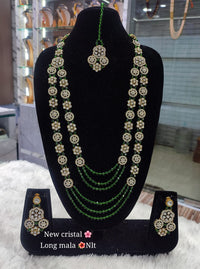 Gold Plated CZ Stone Pearl Long Mala Jewellery Set