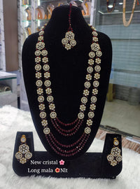 Gold Plated CZ Stone Pearl Long Mala Jewellery Set