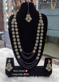 Gold Plated CZ Stone Pearl Long Mala Jewellery Set