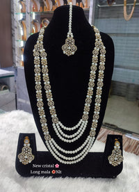 Gold Plated CZ Stone Pearl Long Mala Jewellery Set