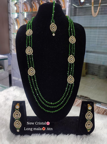 Gold Plated CZ Stone Pearl Long Jewellery Set