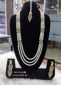 Gold Plated CZ Stone Pearl Long Jewellery Set