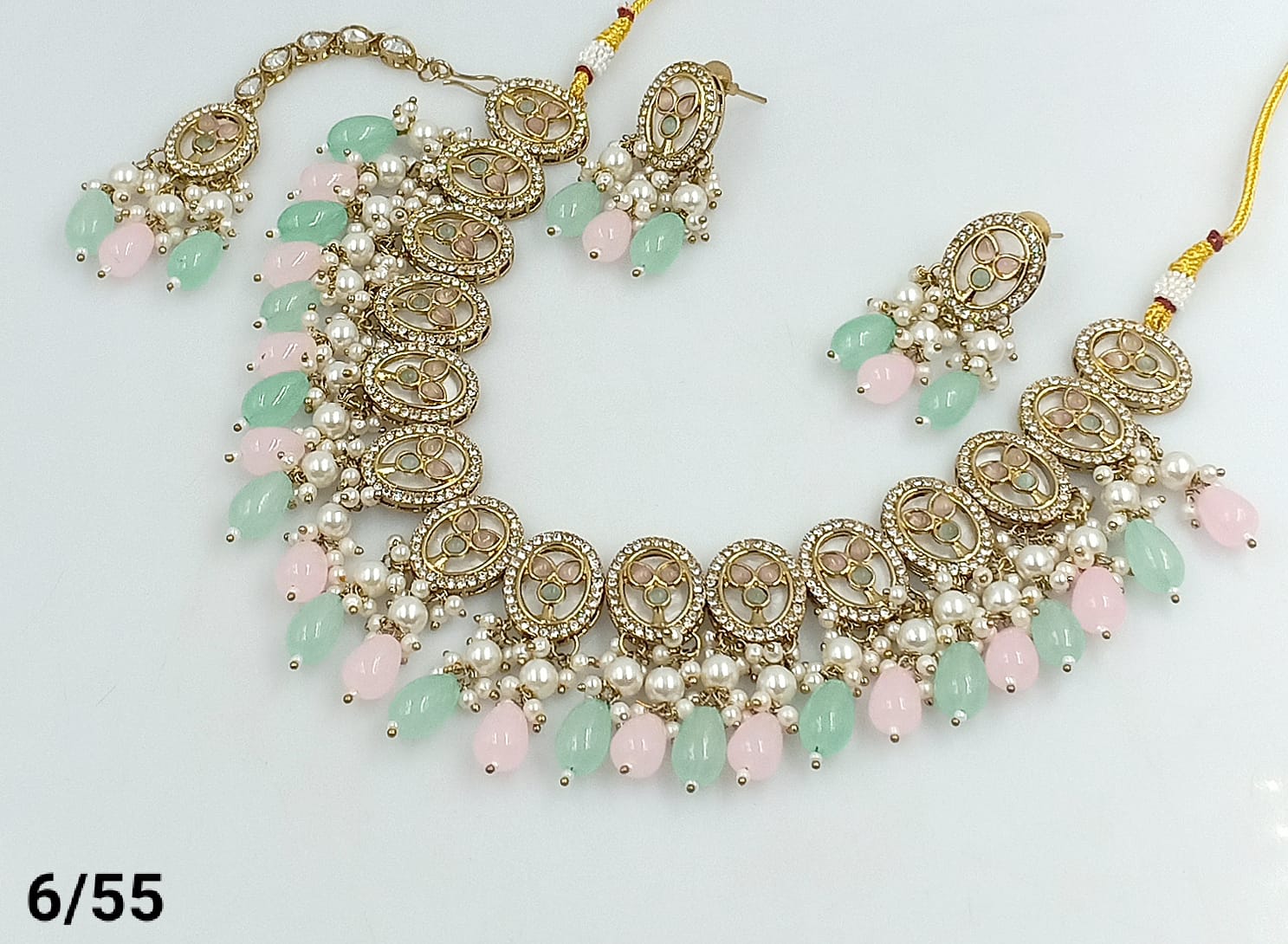 Mint Green & Baby Pink  Choker with Pearl Accents