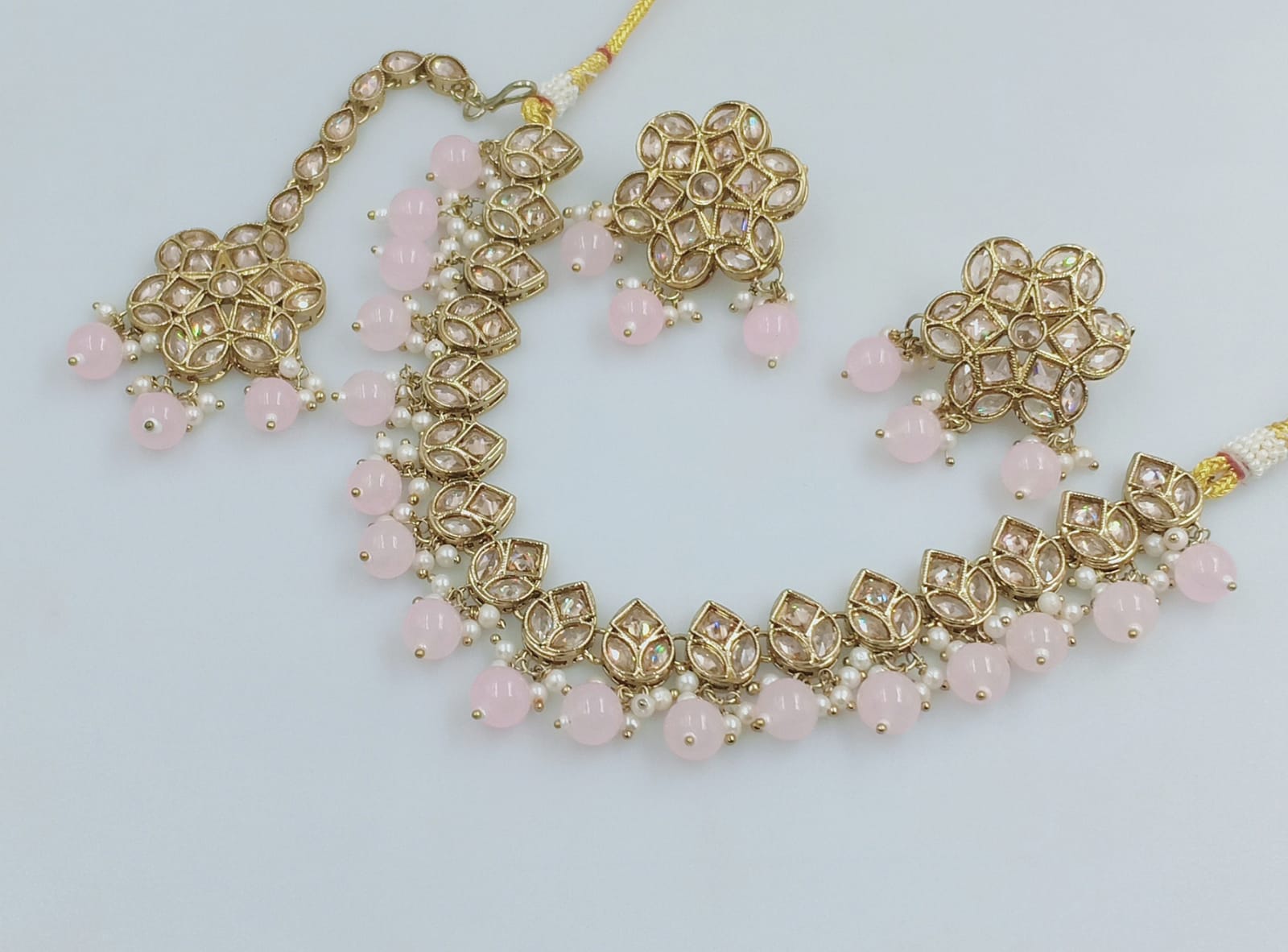 Latest Stylish Drop Choker Necklace Set With Earrings And Mangtika Set