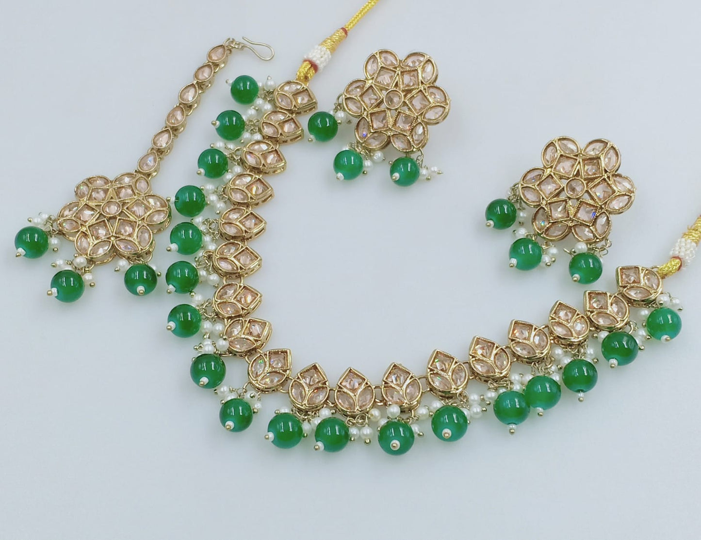 Latest Stylish Drop Choker Necklace Set With Earrings And Mangtika Set