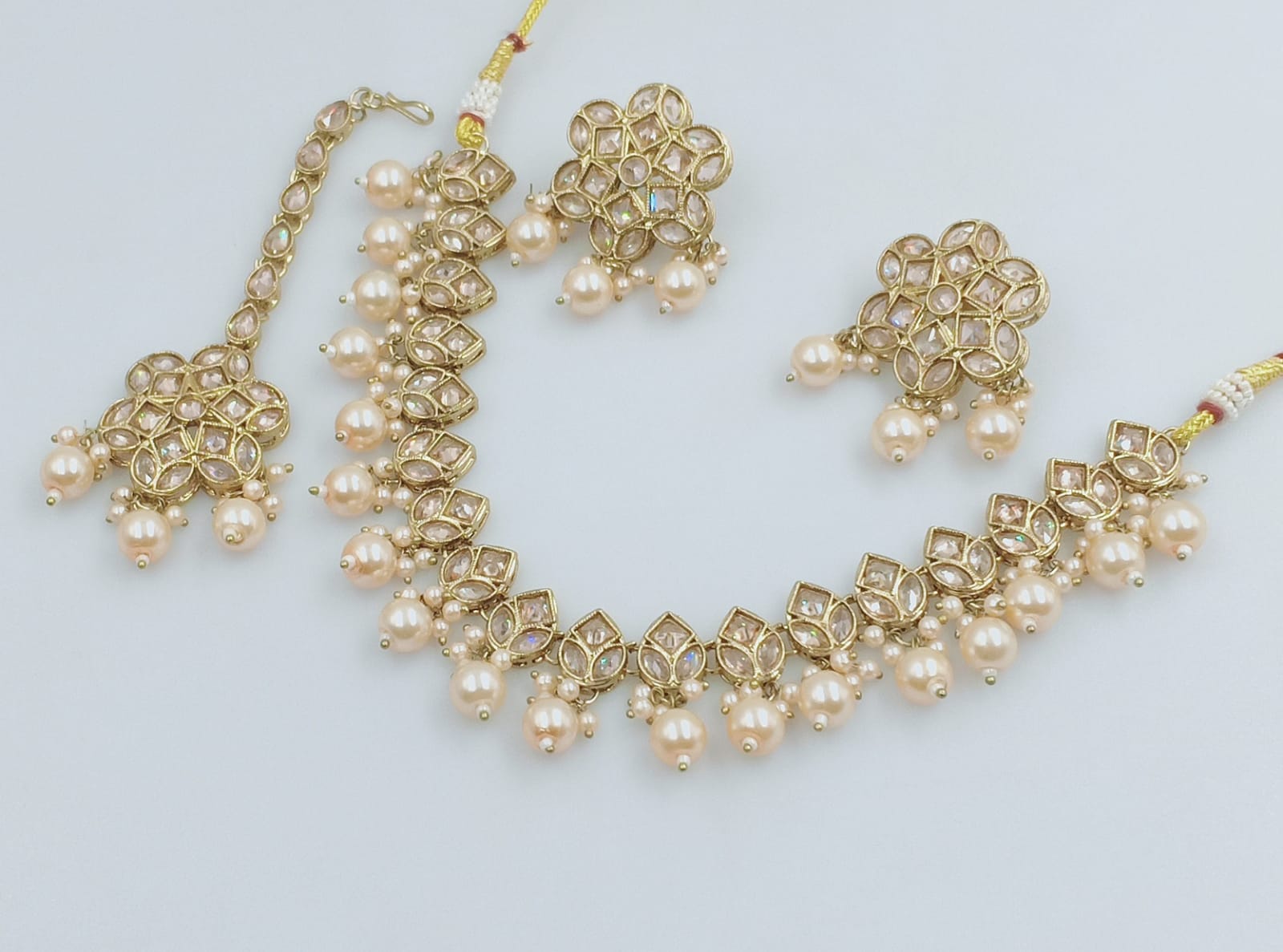 Latest Stylish Drop Choker Necklace Set With Earrings And Mangtika Set