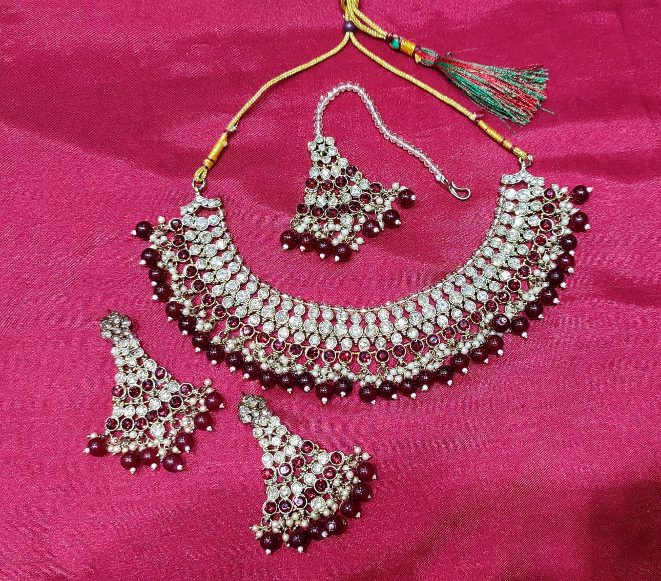Elegant Pink Shimmering White Crystal Choker Set