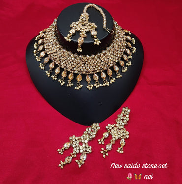 Maroon & Gold Stone Studded Bridal Choker Set