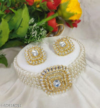 Gold Plated Pearl Choker Jewellery Set