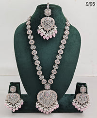 Traditional Silver Plated Long Necklace Set with Matching Earrings & Mangtika