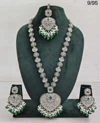 Traditional Silver Plated Long Necklace Set with Matching Earrings & Mangtika