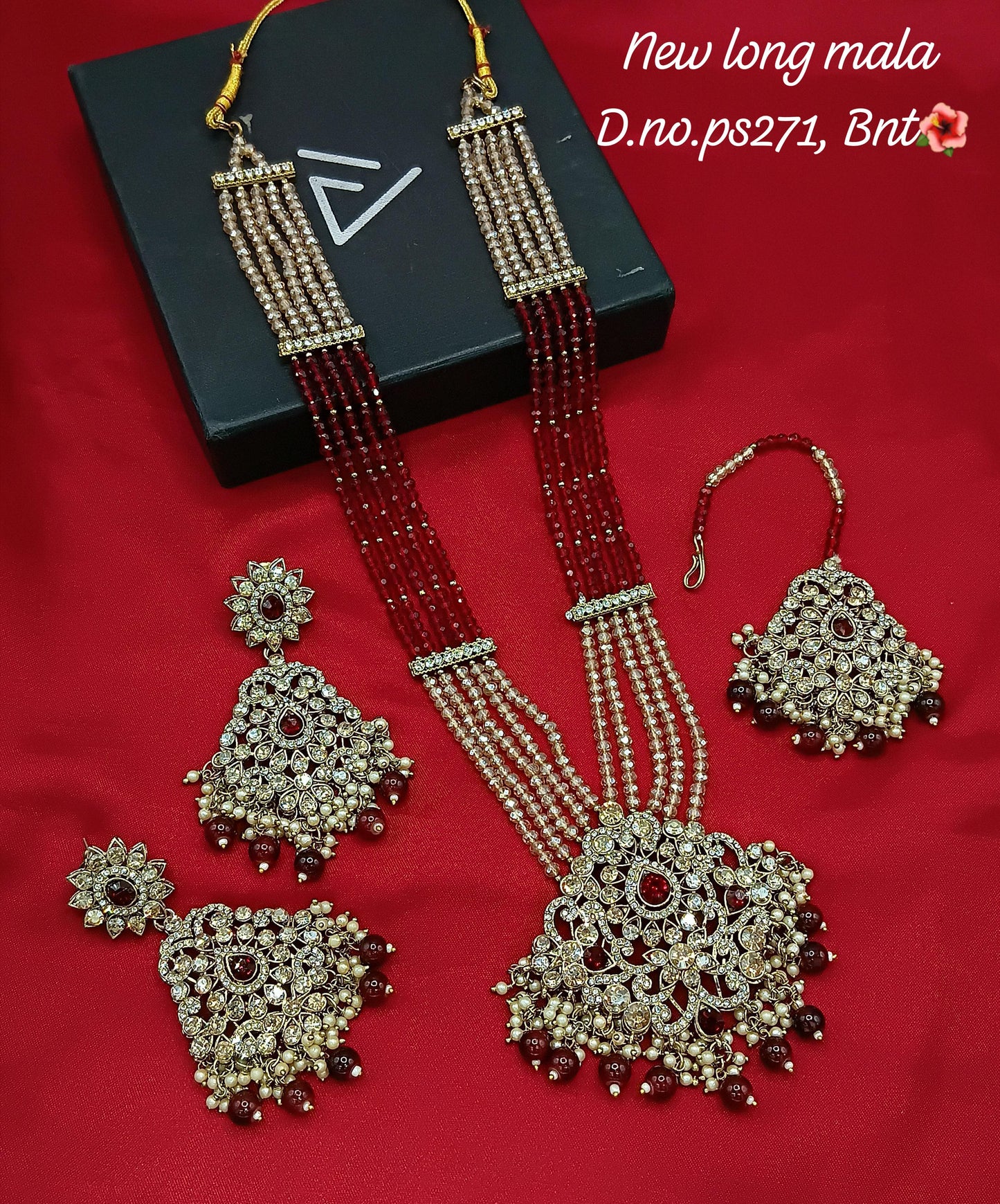 Multi-Layered Maroon Crystal Long Set
