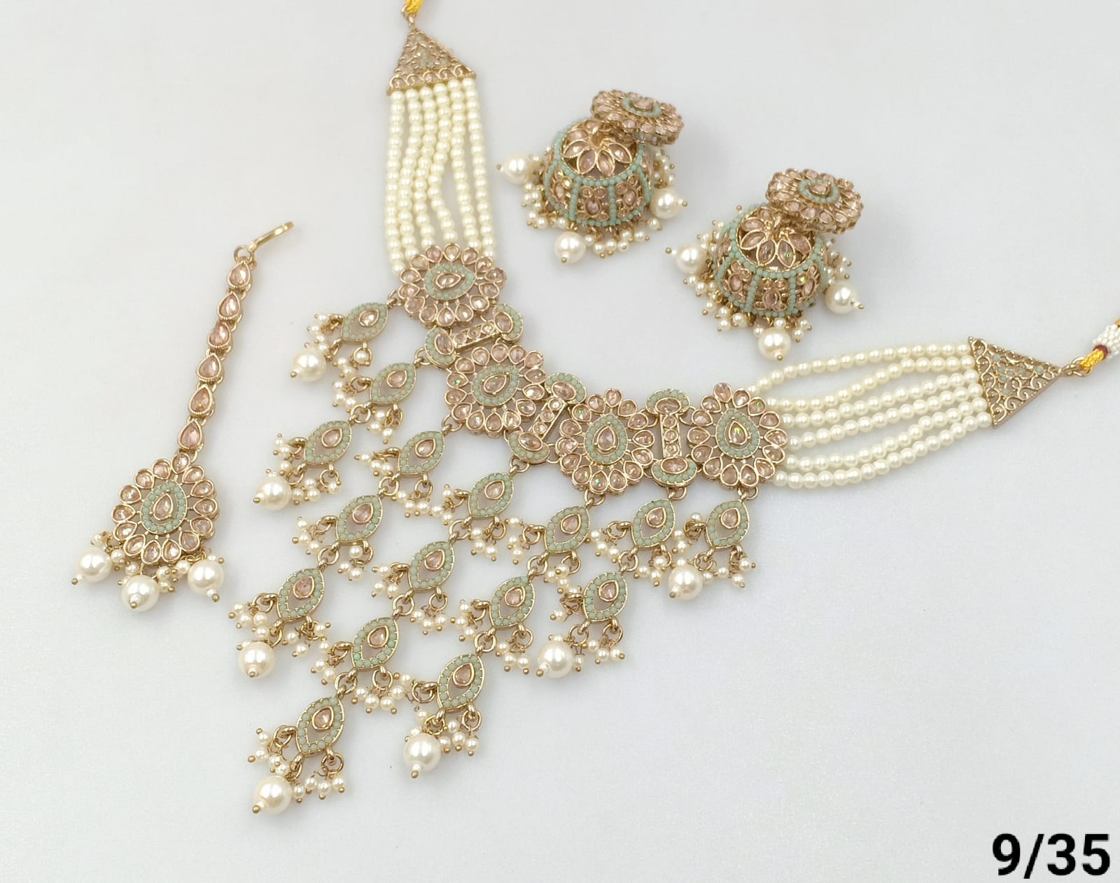 Sea Green Multi-Strand Pearl Choker Set