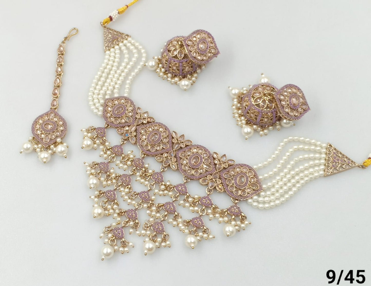 Tiered Emerald Choker Set  with Multi-Strand Pearls