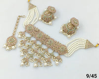 Tiered Emerald Choker Set  with Multi-Strand Pearls
